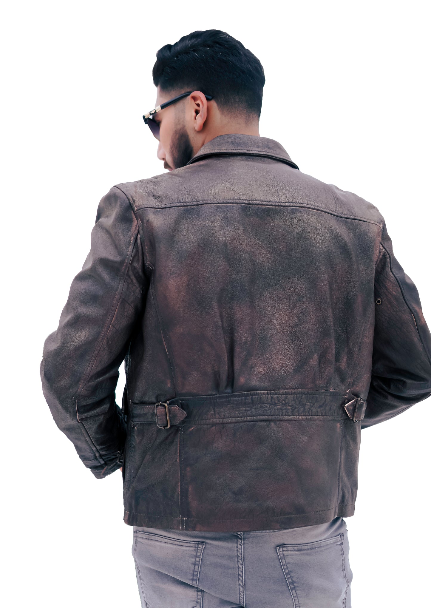 New Men's Aviator Distress Black Grey Real Leather Jacket