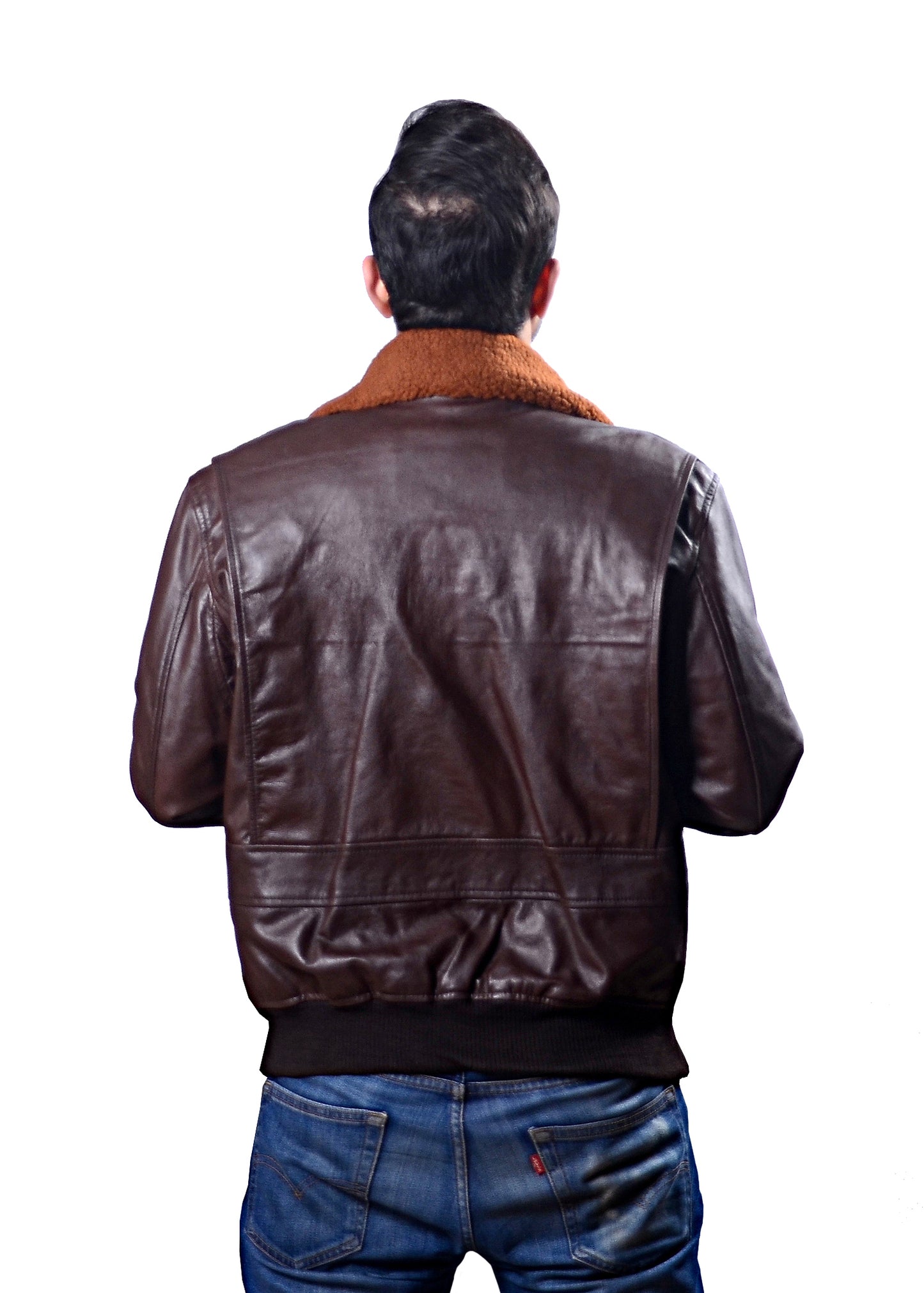Men's G-1 Navy Leather Bomber Brown  Real Leather Jacket