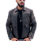New Men's Aviator Distress Black Grey Real Leather Jacket
