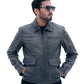 MEN'S AVIATOR DISTRESS BLACK GREY REAL LEATHER JACKET