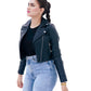 New Women Black Short Slim Fit Biker Style Moto Genuine Leather Jacket