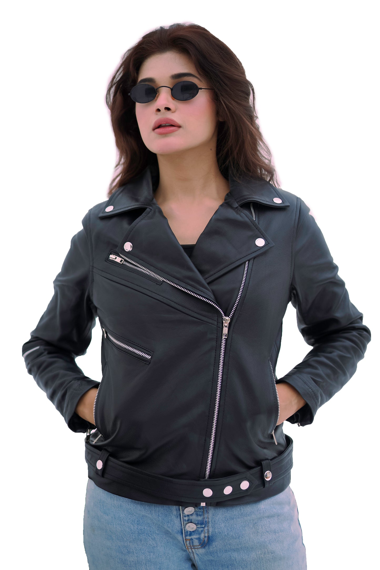 In-dominus Women Brando Real Leather Classic Biker Leather Jacket Soft Lambskin
