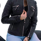 New Dawn Age Women's Black Slim Fit Biker Moto Style Real Leather Jacket