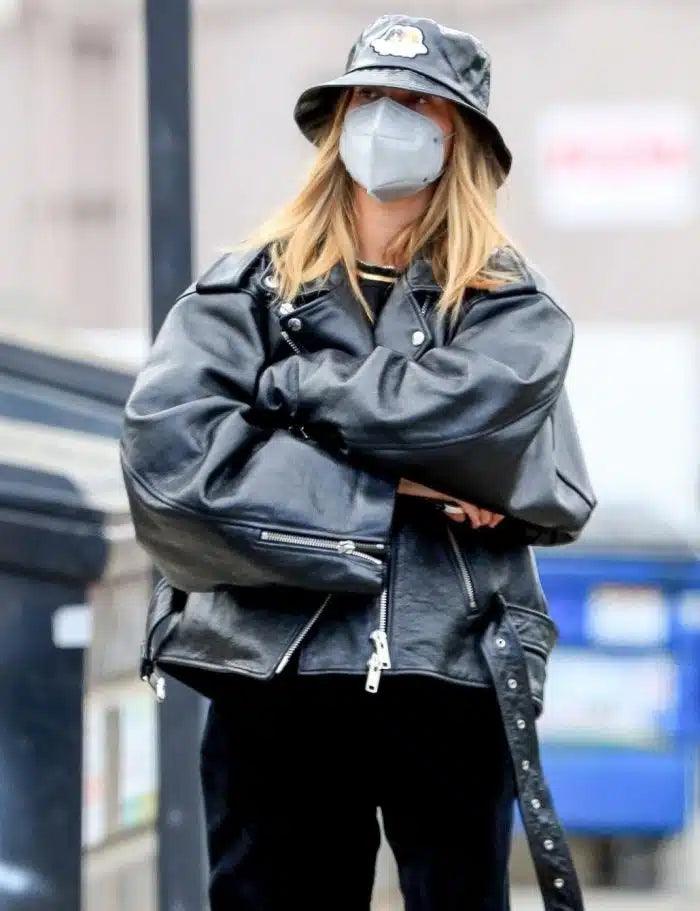 Black Biker Hailey Bieber Leather Jacket