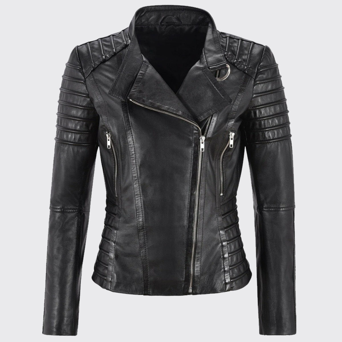 Women's Genuine Lambskin Leather Jacket Motorcycle Real Slim fit Biker Jacket