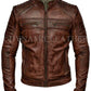 Mens Biker Motorcycle Vintage Cafe Racer Distressed Brown Real Leather Jacket