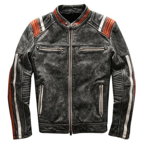 Mens Vintage Milano Stitch Cafe Racer Biker Retro Moto Distressed Leather Jacket