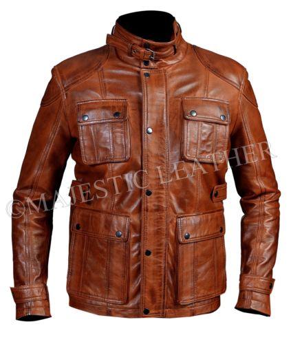 Men's Biker Vintage Antique Brown Studded Hunter Pocket Real Leather Jacket