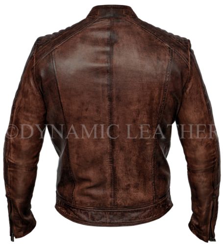 Mens Biker Vintage Motorcycle Distressed Brown Cafe Racer Leather Jacket