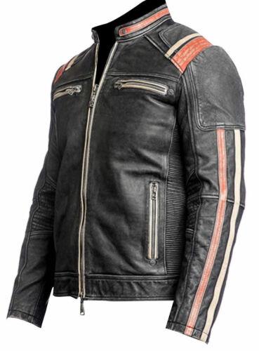 Mens Biker Retro Vintage Cafe Racer Antique Motorcycle Distressed Leather Jacket