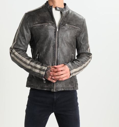 Mens Motorcycle Distressed Hooligan Leather Jacket Bikers Casual Fashion