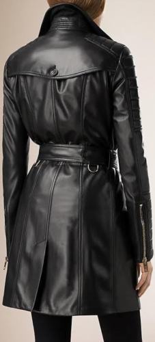 Women Black Genuine Leather Trench Coat