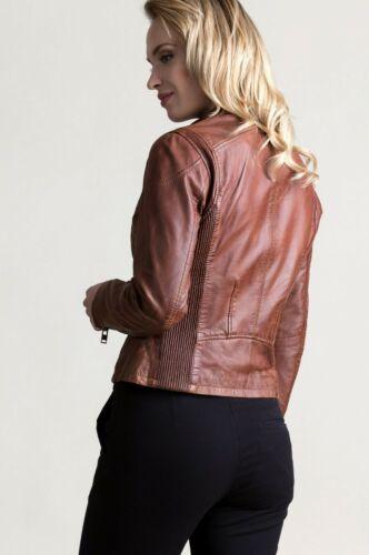 Womens Leather Jacket Genuine Lambskin Real Biker Motorcycle Slim Fit Coat Brown