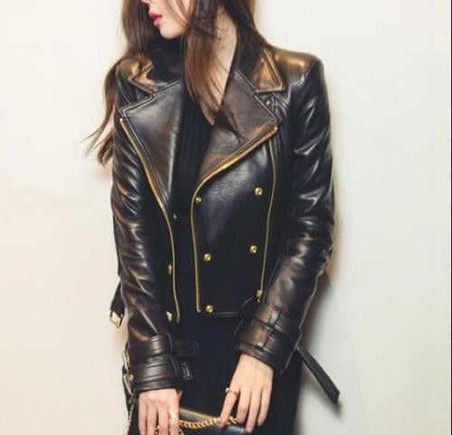 Women's Rosie Black Moto Style Genuine Leather Motorcycle Slim fit Biker Jacket