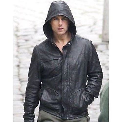 Ghost Protocol Mission Impossible Black Men's Hooded Movie Real Leather Jacket