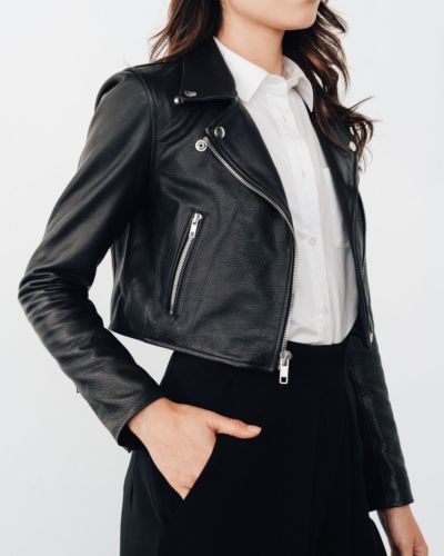 New Women's Black Slim Fit Biker Style Moto Real Leather Jacket