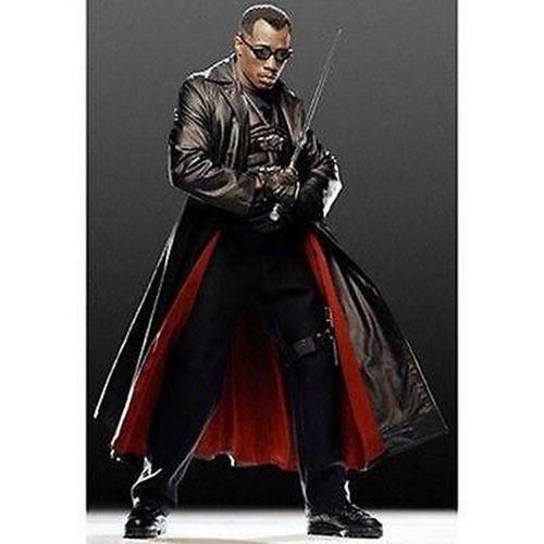 NEW Wesley Snipes Blade Trinity Genuine Leather Men Long Jacket Coat