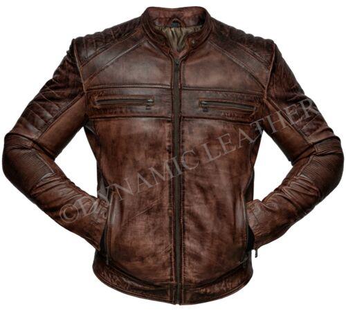 Mens Biker Motorcycle Vintage Cafe Racer Distressed Brown Real Leather Jacket