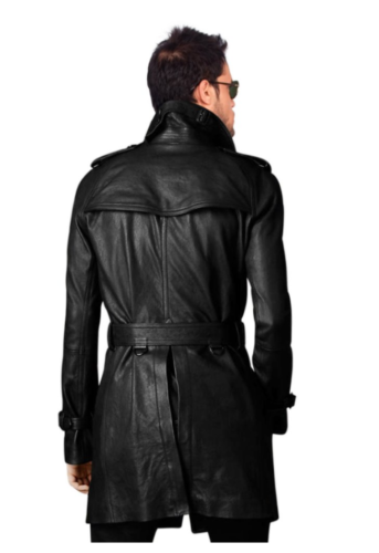 Men's Leather Trench Coat Belted Long Leather Coat Jacket