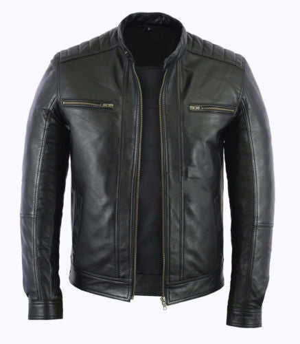 Mens Fashion Real Leather lambskin Leather Biker Style Motorcycle Jacket