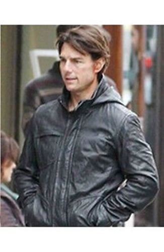 Ghost Protocol Mission Impossible Black Men's Hooded Movie Real Leather Jacket