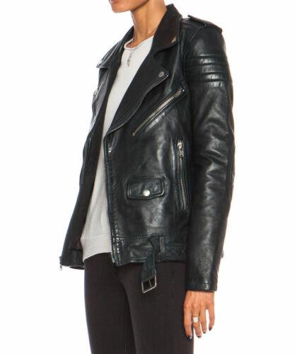 Women Leather Jacket Black Slim Fit Biker Motorcycle lambskin-All Sizes