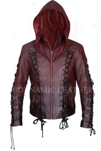 Arrow Arsenal Red Colton Haynes Hooded Costume Leather Jacket