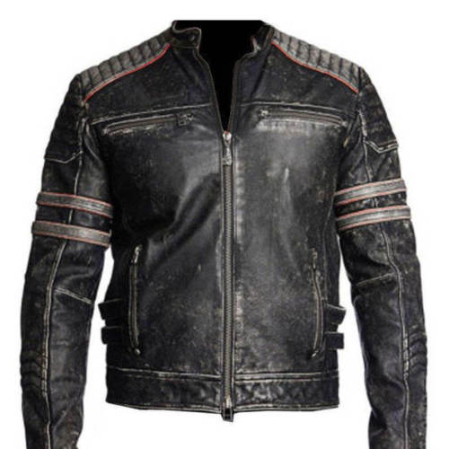 Mens Rocky Road Biker Vintage Motorcycle Distressed Black Retro Leather Jacket