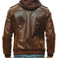 Mens Biker Vintage Brown Motorcycle Cafe Racer Real Leather Detach Hood Jacket