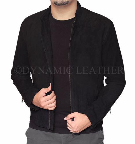 James Bond Spectre 100% Genuine Lamb Black Suede Leather Jacket With Two Way Zip