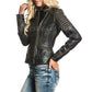 NEW WOMEN'S BLACK VINTAGE LAMB LEATHER MOTO JACKET