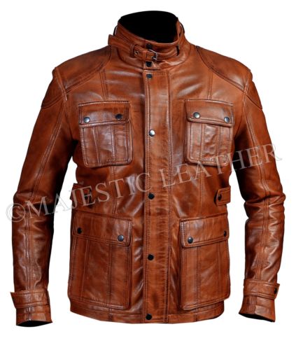 Men Leather Jacket Distressed Brown Slim Fit Biker Leather Jacket