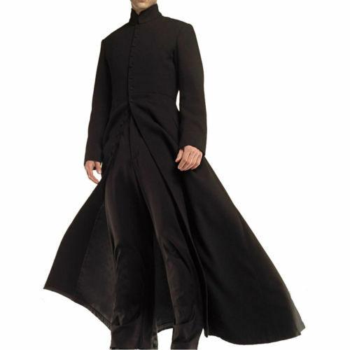 Neo Matrix Trench Coat Keanu Reeves Black Leather Trench Coat Gothic Jacket