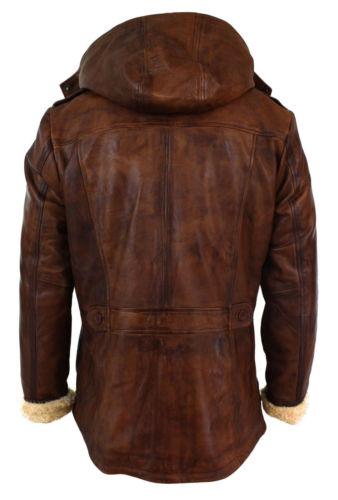 Men's Brown 3/4 Tan Hooded Safari Fur Winter Long Real Leather Jacket