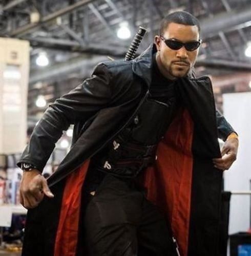 Wesley Snipes Blade Trinity Genuine Leather Men Long Jacket Coat