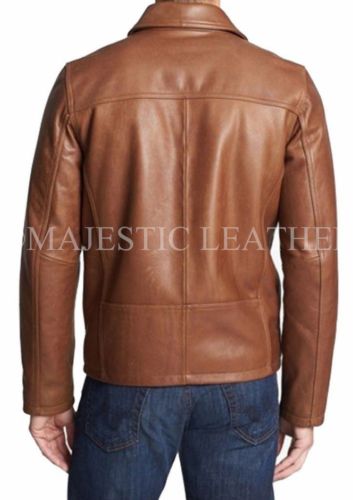 Mens Biker Motorcycle Brown Leather Jacket