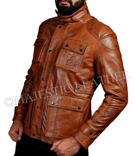 Mens Biker Motorcycle Vintage Antique Brown Winter Leather Jacket