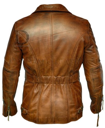 Men's Brown 3/4 Motorcycle Biker Long Cow Hide Leather Jacket