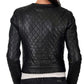 WOMENS QUILTED BIKER JACKET BLACK LEATHER SLIM FIT MOTORCYCLE STYLE JACKET