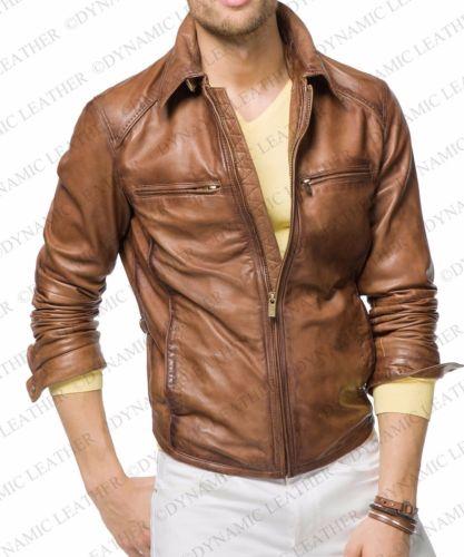 Men Leather Jacket Brown Slim Fit Style Biker Leather Jacket