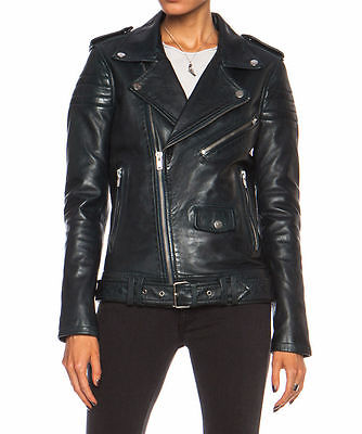 Black Women's Slim Fit Biker Style Real Leather Jacket