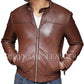 Men's Biker Motorcycle Brown Real Leather Jacket - BNWT