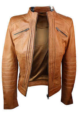 New Women Ladies Biker Brown Genuine Real Leather Jacket
