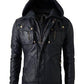 New Men's Motorcycle Brando Style Biker Leather Hoodie Jacket - Detach Hood