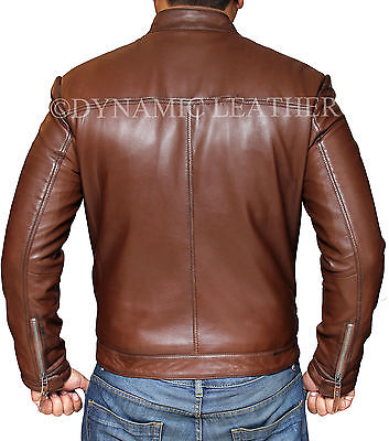 Men's Biker Motorcycle Brown Real Leather Jacket - BNWT