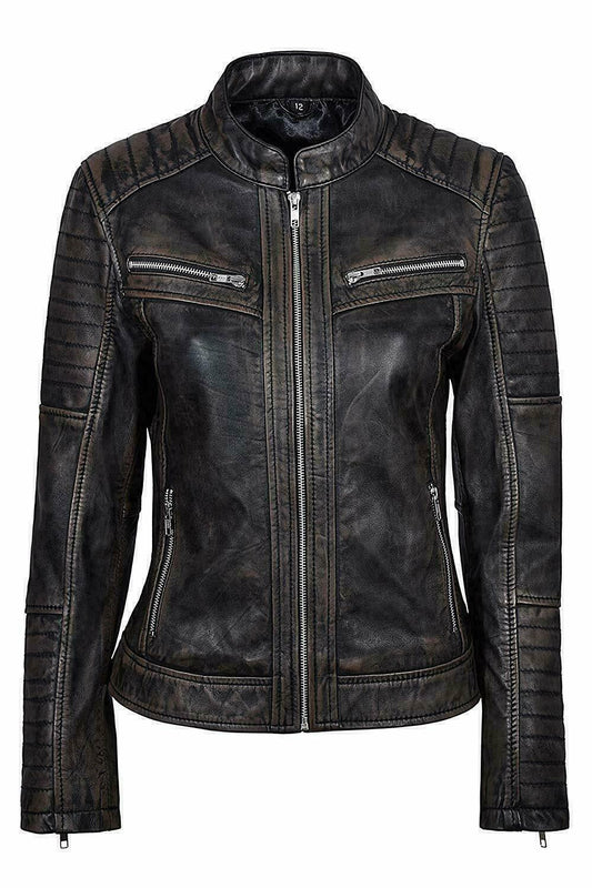 Women's Genuine Lambskin Leather Jacket Black Slim fit Biker Motorcycle Jacket