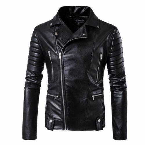 Men's Elite Vintage Slimfit Brando Quilted Padded Sleeves Biker Motorcycle Black Leather Jacket