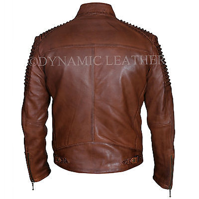 Mens Brown Vintage Antique Cafe Racer MC motorbike Leather jacket