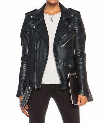 Black Women's Slim Fit Biker Style Real Leather Jacket