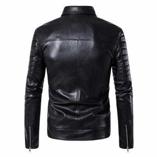 Men's Elite Vintage Slimfit Brando Quilted Padded Sleeves Biker Motorcycle Black Leather Jacket